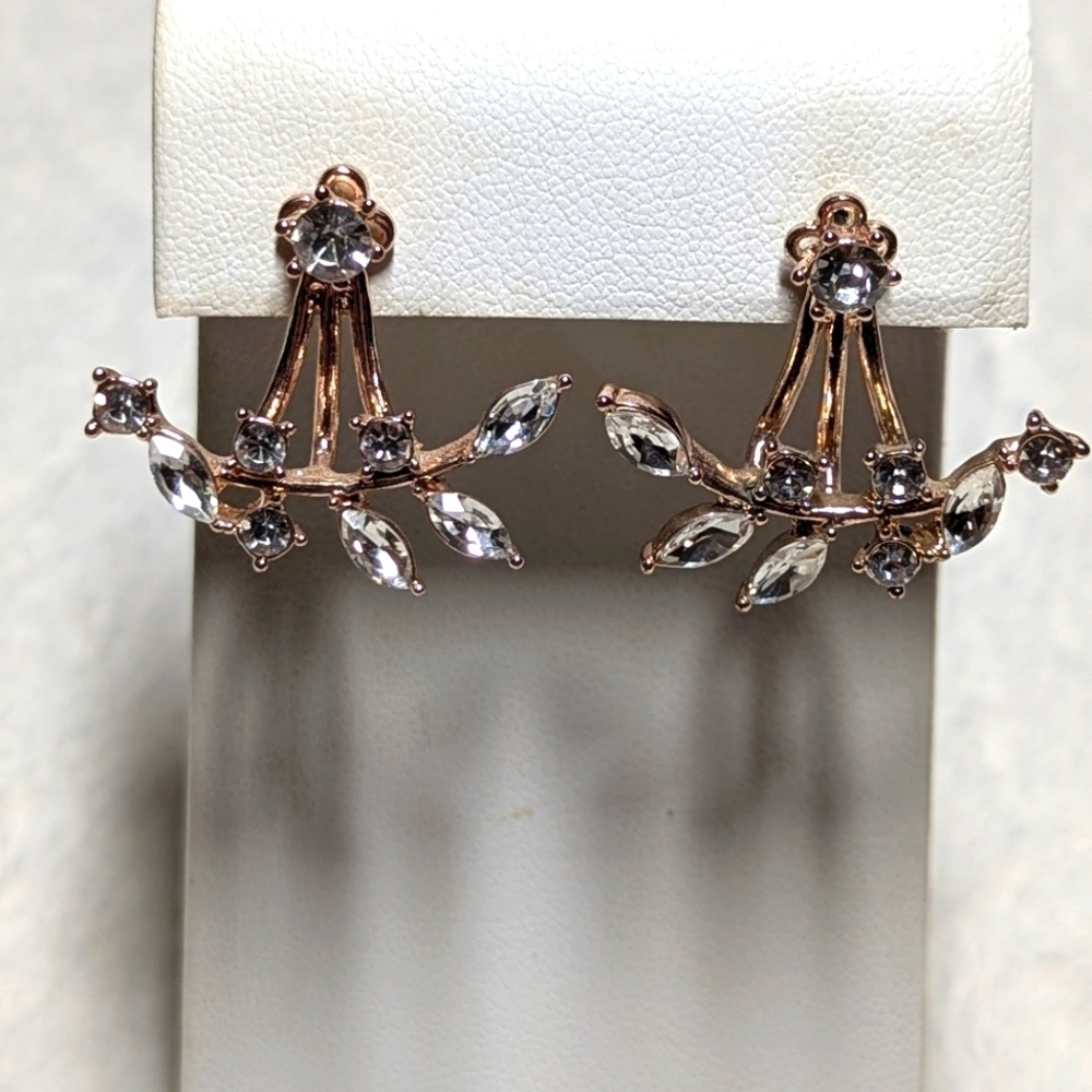 Elegant Rose Goldtone & Clear Crystal Pierced Earrings - Picture 4 of 9